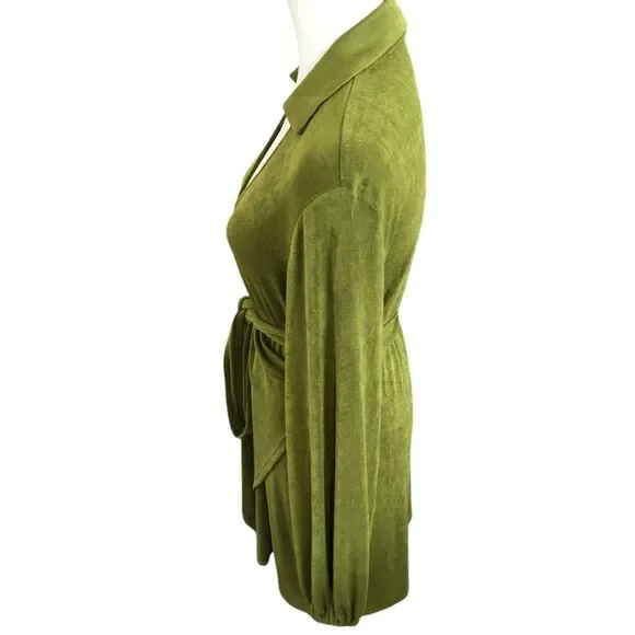 Princess Polly Sexy Flowy Feminine Green Wrap Size 4 Long Sleeve Mini Dress - Picture 5 of 10